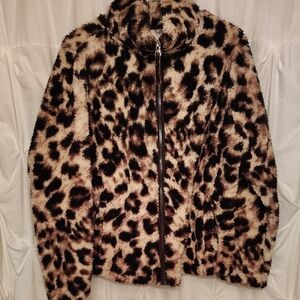 Leopard Print Fuzzy Fleece Jacket